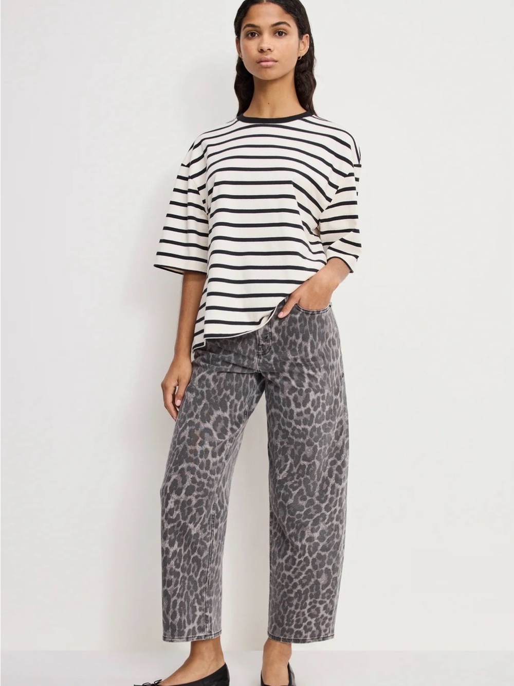 Good American Good Barrel Jean, Grey lucky leopard
